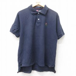 L★古着 ラルフローレン Ralph Lauren チャップス 半袖 ブランド ポロ シャツ メンズ 90年代 90s ワンポイントロゴ 鹿の子 コットン 紺 ネイビー 25jun19 中古 トップス
