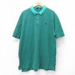 XL★古着 ラルフローレン Ralph Lauren ポロゴルフ 半袖 ブランド ポロ シャツ メンズ 90年代 90s ワンポイントロゴ 大きいサイズ コットン 緑他 グリーン ボーダー 【spe】 25jun19 中古 トップス