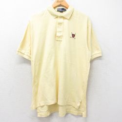 XL★古着 ラルフローレン Ralph Lauren 半袖 ブランド ポロ シャツ メンズ 90年代 90s ワンポイントロゴ ゴルフ 大きいサイズ コットン USA製 薄黄 イエロー 25jun19 中古 トップス