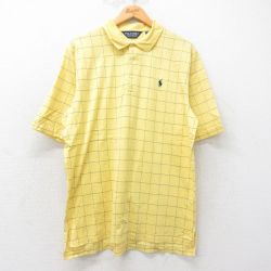 XL★古着 ラルフローレン Ralph Lauren ポロゴルフ 半袖 ブランド ポロ シャツ メンズ 90年代 90s ワンポイントロゴ コットン 黄他 イエロー チェック 25jun19 中古 トップス