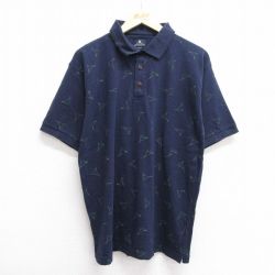 【50%OFF】M★古着 ジバンシー GIVENCHY 半袖 ブランド ポロ シャツ メンズ ワンポイントロゴ ゴルフ 総柄 コットン 濃紺 ネイビー 25jun20 中古 トップス