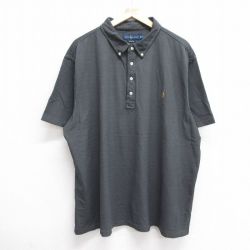 XL★古着 ラルフローレン Ralph Lauren 半袖 ブランド ポロ シャツ メンズ ワンポイントロゴ オックスフォード 大きいサイズ コットン ボタンダウン 濃グレー 25jun20 中古 トップス