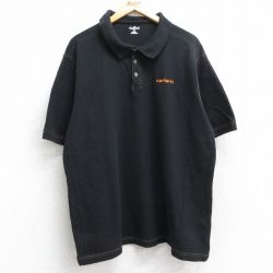 XL★古着 カーハート Carhartt 半袖 ブランド ポロ シャツ メンズ ワンポイントロゴ 鹿の子 大きいサイズ コットン 黒 ブラック 25jun25 中古 トップス