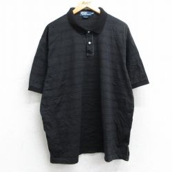XL★古着 ラルフローレン Ralph Lauren 半袖 ブランド ポロ シャツ メンズ 90年代 90s ワンポイントロゴ 大きいサイズ コットン 黒 ブラック ボーダー 25jun25 中古 トップス