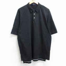 XL★古着 ラルフローレン Ralph Lauren ポロゴルフ 半袖 ブランド ポロ シャツ メンズ 90年代 90s ワンポイントロゴ 大きいサイズ コットン 黒 ブラック ボーダー 25jun25 中古 トップス