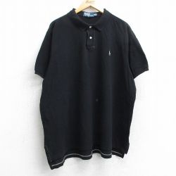 XL★古着 ラルフローレン Ralph Lauren 半袖 ブランド ポロ シャツ メンズ 90年代 90s ワンポイントロゴ 鹿の子 大きいサイズ コットン 黒 ブラック 25jun25 中古 トップス
