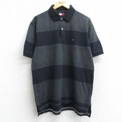 L★古着 トミーヒルフィガー TOMMY HILFIGER 半袖 ブランド ポロ シャツ メンズ 90年代 90s ワンポイントロゴ 鹿の子 コットン 濃グレー他 25jun25 中古 トップス