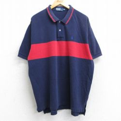 【20%OFF】XL★古着 ラルフローレン Ralph Lauren 半袖 ブランド ポロ シャツ メンズ 90年代 90s ワンポイントロゴ 鹿の子 大きいサイズ コットン 紺他 ネイビー 25jun25 中古 トップス