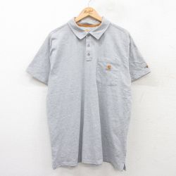 【50%OFF】XL★古着 カーハート Carhartt 半袖 ブランド ポロ シャツ メンズ ワンポイントロゴ グレー 霜降り 25jun26 中古 トップス