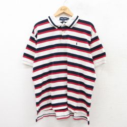XL★古着 ラルフローレン Ralph Lauren ポロゴルフ 半袖 ブランド ポロ シャツ メンズ 90年代 90s ワンポイントロゴ 鹿の子 大きいサイズ コットン 白他 ホワイト ボーダー 25jun26 中古 トップス