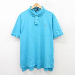 XL★古着 ラルフローレン Ralph Lauren 半袖 ブランド ポロ シャツ メンズ 90年代 90s ワンポイントロゴ 大きいサイズ コットン 水色 25jun26 中古 トップス