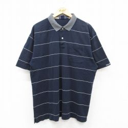 XL★古着 ノーティカ NAUTICA 半袖 ブランド ポロ シャツ メンズ 90年代 90s ワンポイントロゴ 鹿の子 大きいサイズ コットン 紺他 ネイビー ボーダー 25jun26 中古 トップス