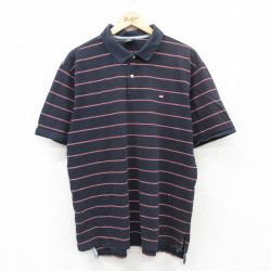 XL★古着 ラルフローレン Ralph Lauren ポロジーンズ 半袖 ブランド ポロ シャツ メンズ ワンポイントロゴ 鹿の子 コットン 紺他 ネイビー ボーダー 25jun26 中古 トップス