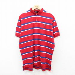 XL★古着 ラルフローレン Ralph Lauren 半袖 ブランド ポロ シャツ メンズ 90年代 90s ワンポイントロゴ 大きいサイズ コットン USA製 赤他 レッド 【spe】 25jun26 中古 トップス