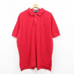 XL★古着 ラルフローレン Ralph Lauren 半袖 ブランド ポロ シャツ メンズ 90年代 90s ワンポイントロゴ 鹿の子 大きいサイズ コットン 赤 レッド 25jun26 中古 トップス