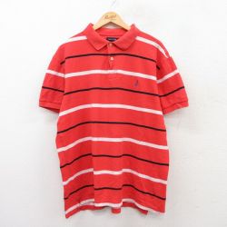 XL★古着 ノーティカ NAUTICA 半袖 ブランド ポロ シャツ メンズ ワンポイントロゴ 鹿の子 大きいサイズ コットン オレンジ系他 ボーダー 25jun26 中古 トップス