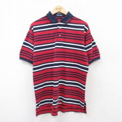 XL★古着 ラルフローレン Ralph Lauren ポロゴルフ 半袖 ブランド ポロ シャツ メンズ 90年代 90s ワンポイントロゴ 鹿の子 コットン 赤他 レッド ボーダー 25jun26 中古 トップス