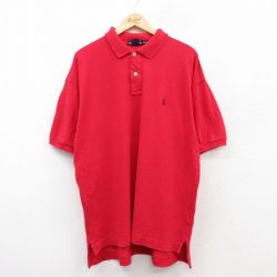 XL★古着 ノーティカ NAUTICA 半袖 ブランド ポロ シャツ メンズ 90年代 90s ワンポイントロゴ 鹿の子 大きいサイズ ロング丈 コットン カナダ製 赤 レッド 25jun28 中古 トップス