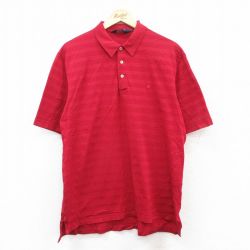 XL★古着 ラルフローレン Ralph Lauren ポロゴルフ 半袖 ブランド ポロ シャツ メンズ 90年代 90s ワンポイントロゴ コットン 赤 レッド ボーダー 25jun28 中古 トップス