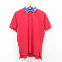 【50%OFF】L★古着 ラルフローレン Ralph Lauren 半袖 ブランド ポロ シャツ メンズ 90年代 90s ワンポイントロゴ 鹿の子 コットン 赤他 レッド 25jun28 中古 トップス