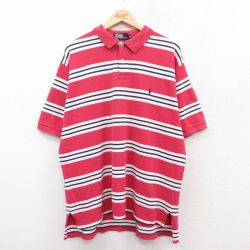 XL★古着 ラルフローレン Ralph Lauren 半袖 ブランド ポロ シャツ メンズ 90年代 90s ワンポイントロゴ 鹿の子 コットン 赤系他 レッド ボーダー 【spe】 25jun28 中古 トップス