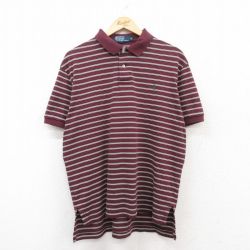 XL★古着 ラルフローレン Ralph Lauren 半袖 ブランド ポロ シャツ メンズ 90年代 90s ワンポイントロゴ コットン エンジ系他 ボーダー 25jun28 中古 トップス