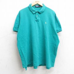【20%OFF】XL★古着 ラルフローレン Ralph Lauren 半袖 ブランド ポロ シャツ メンズ 90年代 90s ワンポイントロゴ 鹿の子 大きいサイズ コットン USA製 青緑 25jul08 中古 トップス