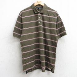 【50%OFF】XL★古着 ギャップ GAP 半袖 ブランド ポロ シャツ メンズ 00年代 00s 鹿の子 コットン 茶 ブラウン ボーダー 25jul08 中古 トップス
