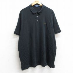XL★古着 ラルフローレン Ralph Lauren 半袖 ブランド ポロ シャツ メンズ ワンポイントロゴ 大きいサイズ コットン 黒 ブラック 25jul08 中古 トップス