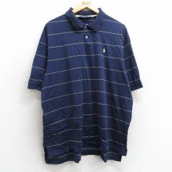 XL★古着 ラルフローレン Ralph Lauren ポロゴルフ 半袖 ブランド ポロ シャツ メンズ 90年代 90s ワンポイントロゴ 大きいサイズ コットン 紺 ネイビー ボーダー 25jul08 中古 トップス