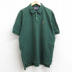 XL★古着 ラルフローレン Ralph Lauren チャップス 半袖 ブランド ポロ シャツ メンズ 90年代 90s ワンポイントロゴ 鹿の子 大きいサイズ コットン 緑 グリーン 25jul08 中古 トップス