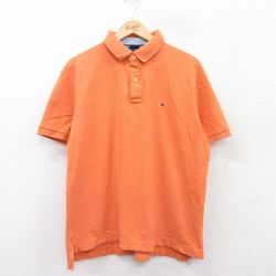 XL★古着 トミーヒルフィガー TOMMY HILFIGER 半袖 ブランド ポロ シャツ メンズ ワンポイントロゴ 鹿の子 オレンジ 25jul14 中古 トップス
