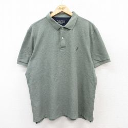 XL★古着 ノーティカ NAUTICA 半袖 ブランド ポロ シャツ メンズ ワンポイントロゴ 大きいサイズ コットン 緑 グリーン 霜降り 25jul14 中古 トップス