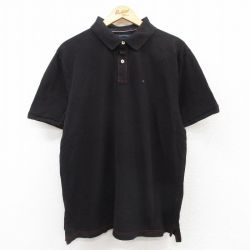 XL★古着 トミーヒルフィガー TOMMY HILFIGER 半袖 ブランド ポロ シャツ メンズ ワンポイントロゴ 鹿の子 コットン 黒 ブラック 25jul14 中古 トップス