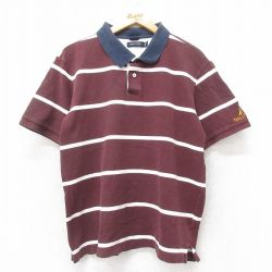 XL★古着 ノーティカ NAUTICA 半袖 ブランド ポロ シャツ メンズ ワンポイントロゴ 鹿の子 コットン エンジ他 ボーダー 25jul14 中古 トップス