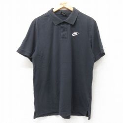 XL★古着 ナイキ NIKE 半袖 ブランド ポロ シャツ メンズ ワンポイントロゴ コットン 黒 ブラック 25jul14 中古 トップス