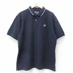 XL★古着 チャップス 半袖 ブランド ポロ シャツ メンズ ワンポイントロゴ ヘリンボーン 鹿の子 大きいサイズ コットン 紺 ネイビー 25jul14 中古 トップス