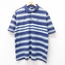 XL★古着 ラコステ LACOSTE 半袖 ブランド ポロ シャツ メンズ ワンポイントロゴ 鹿の子 大きいサイズ コットン 紺他 ネイビー ボーダー 【spe】 25jul14 中古 トップス