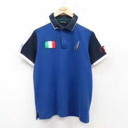 【50%OFF】L★古着 ノーティカ NAUTICA 半袖 ブランド ポロ シャツ メンズ ワンポイントロゴ イタリア製 鹿の子 紺他 ネイビー 25jul14 中古 トップス