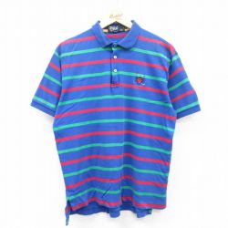 【50%OFF】XL★古着 ラルフローレン Ralph Lauren 半袖 ブランド ポロ シャツ メンズ 90年代 90s ワンポイントロゴ ゴルフ コットン USA製 青他 ブルー ボーダー 【spe】 25jul14 中古 トップス