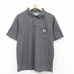 L★古着 カーハート Carhartt 半袖 ブランド ポロ シャツ メンズ ワンポイントロゴ 濃グレー 霜降り 25jul14 中古 トップス