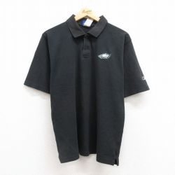 【50%OFF】L★古着 リーボック REEBOK 半袖 ブランド ポロ シャツ メンズ 00年代 00s NFL フィラデルフィアイーグルス 鹿の子 コットン 黒 ブラック アメフト スーパーボウル 25jul15 中古 トップス
