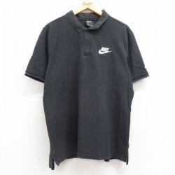 【50%OFF】XL★古着 ナイキ NIKE 半袖 ブランド ポロ シャツ メンズ ワンポイントロゴ 鹿の子 コットン 黒 ブラック 25jul15 中古 トップス