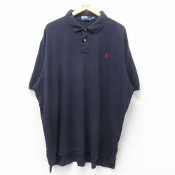 XL★古着 ラルフローレン Ralph Lauren 半袖 ブランド ポロ シャツ メンズ 90年代 90s ワンポイントロゴ 大きいサイズ コットン 紺 ネイビー 25jul18 中古 トップス