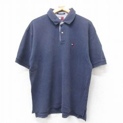 【20%OFF】XL★古着 トミーヒルフィガー TOMMY HILFIGER 半袖 ブランド ポロ シャツ メンズ 90年代 90s ワンポイントロゴ 鹿の子 コットン 紺 ネイビー 25jul18 中古 トップス