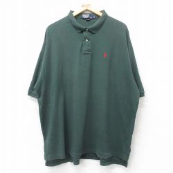 XL★古着 ラルフローレン Ralph Lauren 半袖 ブランド ポロ シャツ メンズ 90年代 90s ワンポイントロゴ 大きいサイズ コットン USA製 緑 グリーン 25jul18 中古 トップス