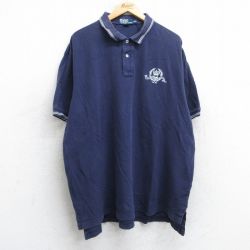 XL★古着 ラルフローレン Ralph Lauren 半袖 ブランド ポロ シャツ メンズ 90年代 90s ワンポイントロゴ 王冠 鹿の子 大きいサイズ コットン 紺 ネイビー 25jul18 中古 トップス