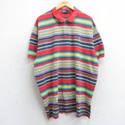 【20%OFF】XL★古着 ラルフローレン Ralph Lauren 半袖 ブランド ポロ シャツ メンズ 90年代 90s ワンポイントロゴ 鹿の子 大きいサイズ コットン 赤他 レッド ボーダー 25jul18 中古 トップス