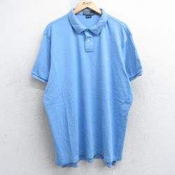 XL★古着 ラルフローレン Ralph Lauren 半袖 ブランド ポロ シャツ メンズ ワンポイントロゴ 大きいサイズ コットン 水色 25jul18 中古 トップス