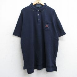 XL★古着 ラルフローレン Ralph Lauren ポロゴルフ 半袖 ブランド ポロ シャツ メンズ 90年代 90s ワンポイントロゴ 大きいサイズ ロング丈 コットン 紺 ネイビー 25jul25 中古 トップス